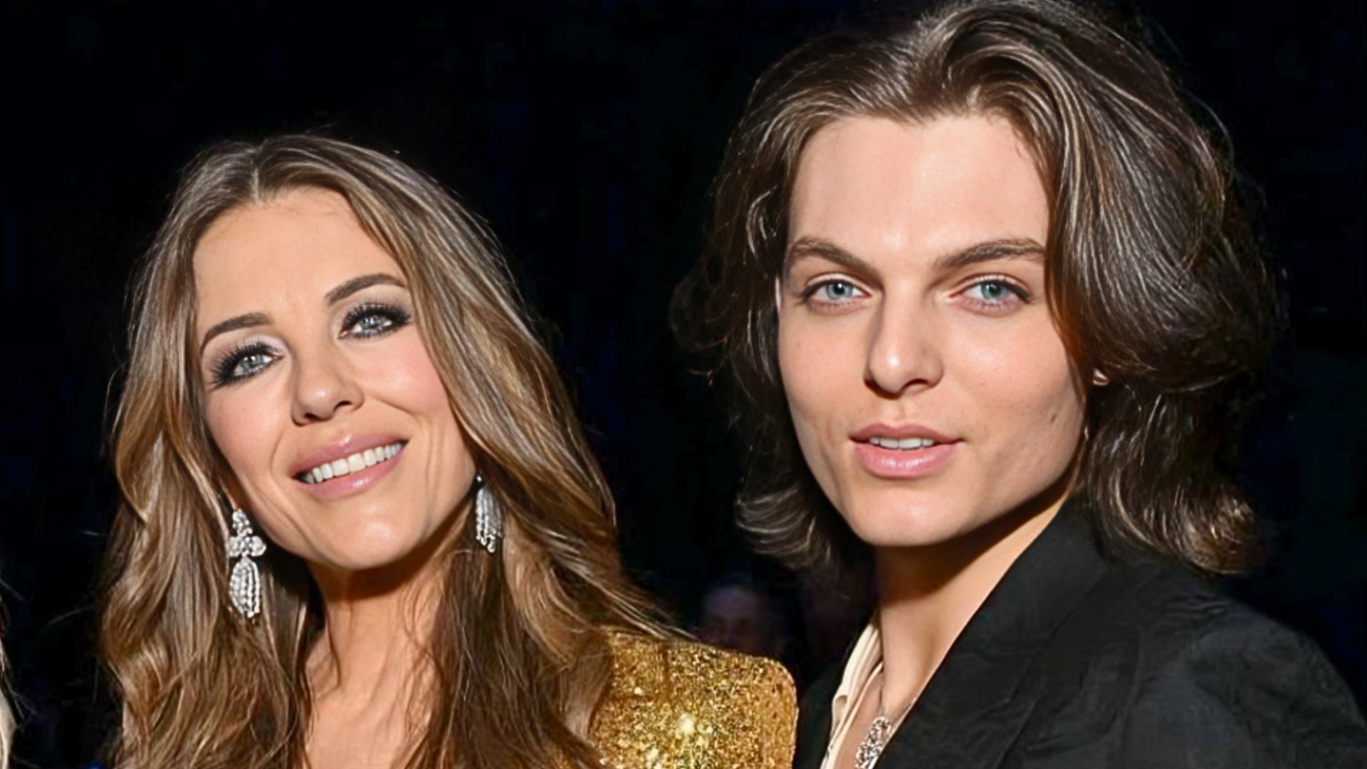 Damian Hurley (R) directs his mother, Elizabeth Hurley, (L) in the film Strictly Confidential (Image via Instagram/@damianhurley1)