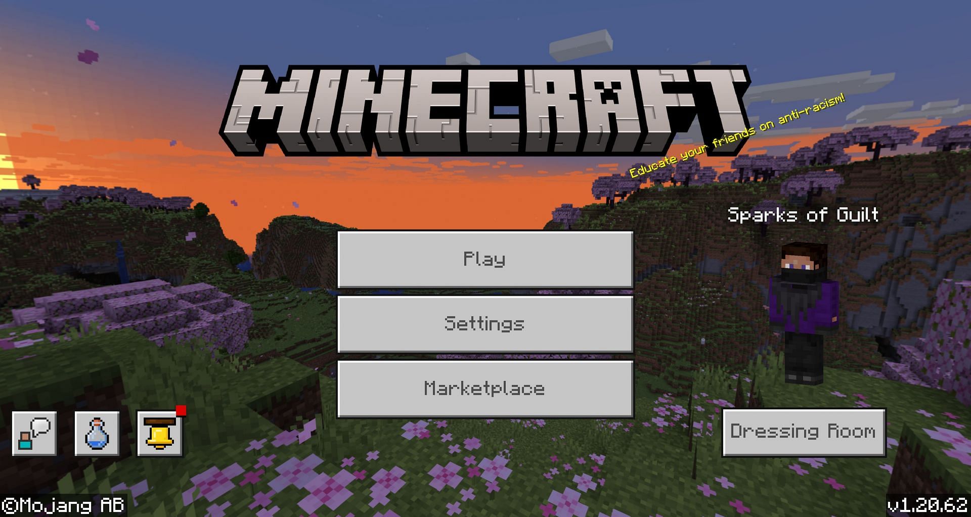 You can see if you&#039;re logged in on the main menu (Image via Mojang)