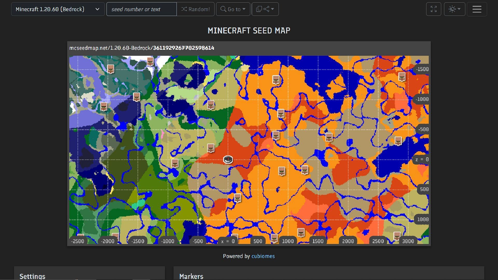 Minecraft Bedrock seed maps can be filtered for finding specific structures (Image via MCseedmap)