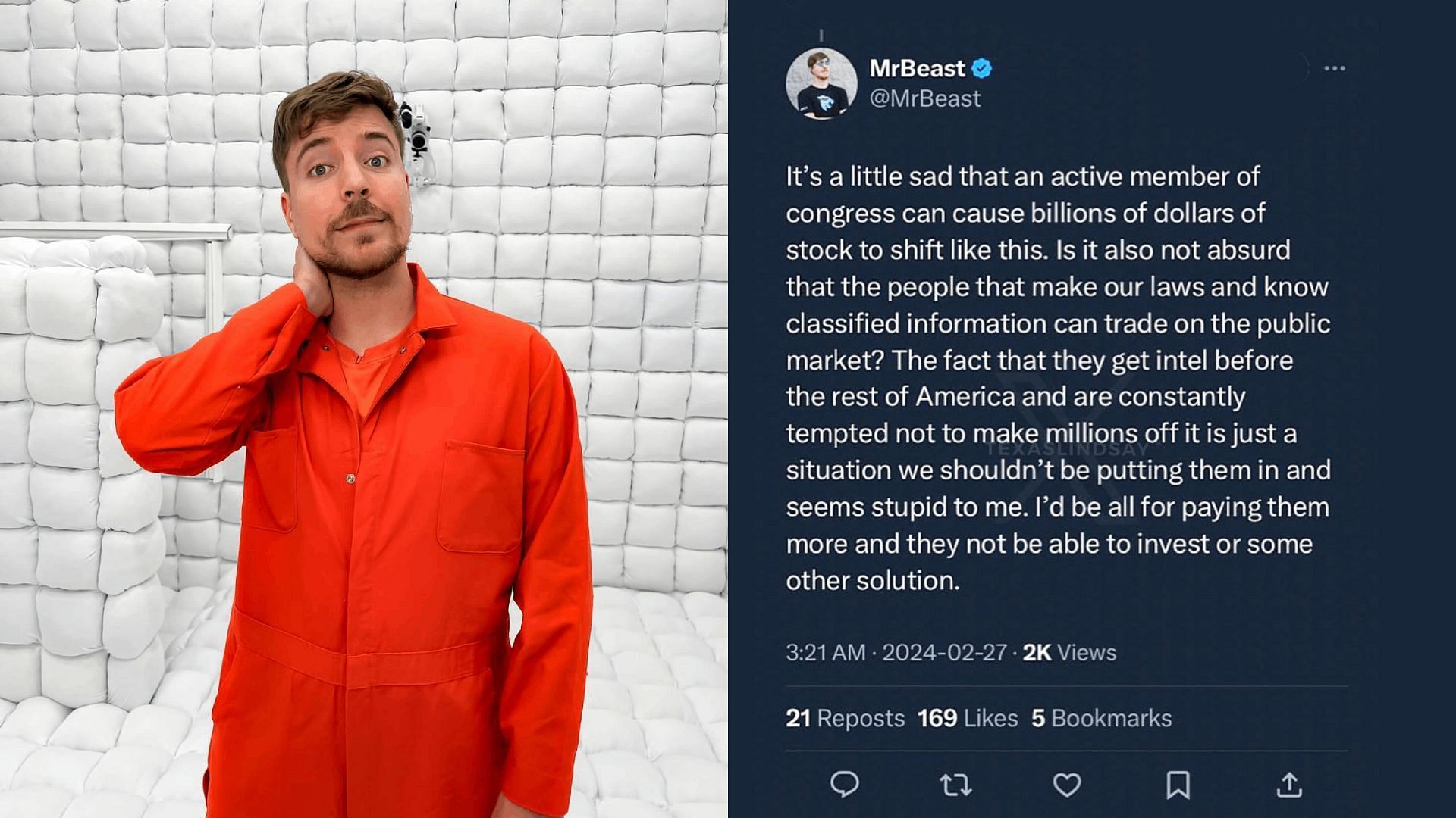 The now deleted post by Jimmy has sparked rumors within the online community (Image via mrbeast/Instagram and TexasLindsay_/X)