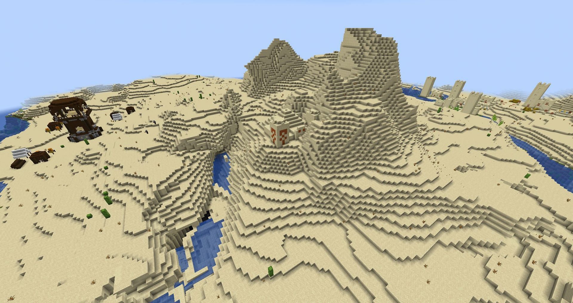 Three rare Minecraft structures all next to each other (Image via Mojang)