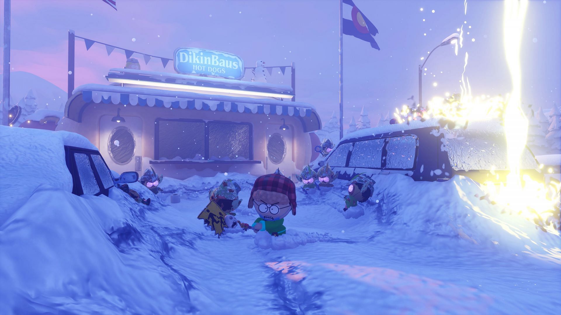 The lack of South Park Snow Day couch co-op does hurt the experience (Image via THQ Nordic)