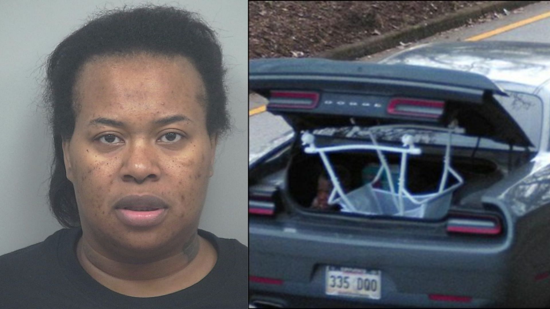 Diana Shaffer and an image that shows a child sitting in the trunk (Image via Gwinnett County Police