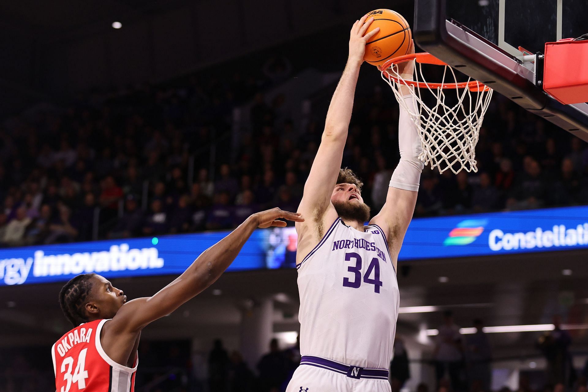 Northwestern&#039;s Matthew Nicholson, #34, is not expected to play until the end of March due to a leg injury.