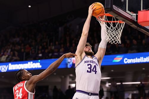 Northwestern's Matthew Nicholson, #34, is not expected to play until the end of March due to a leg injury.