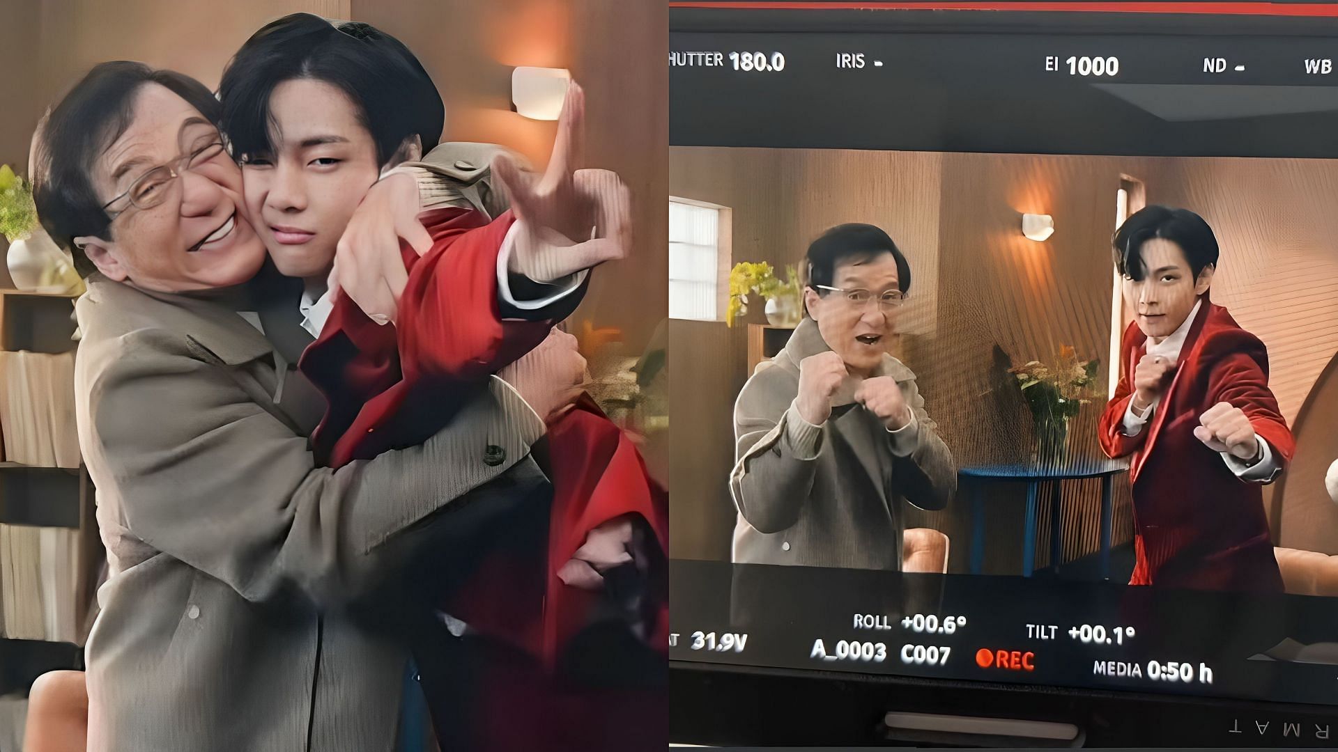 BTS V and Jackie Chan together for the latest SimInvest ad (Images via Instagram (story screenshot)/@thv)