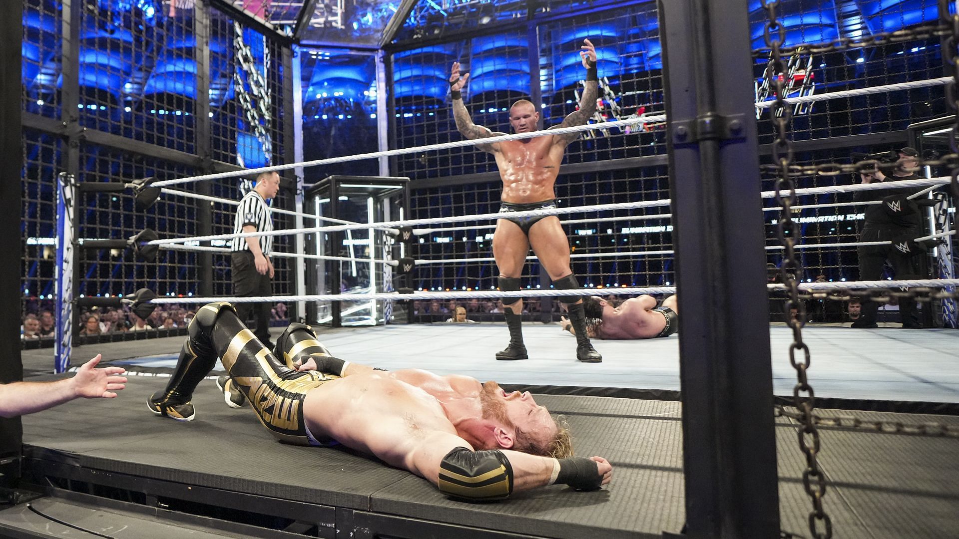 Logan Paul and Randy Orton go at it in the WWE Elimination Chamber main event