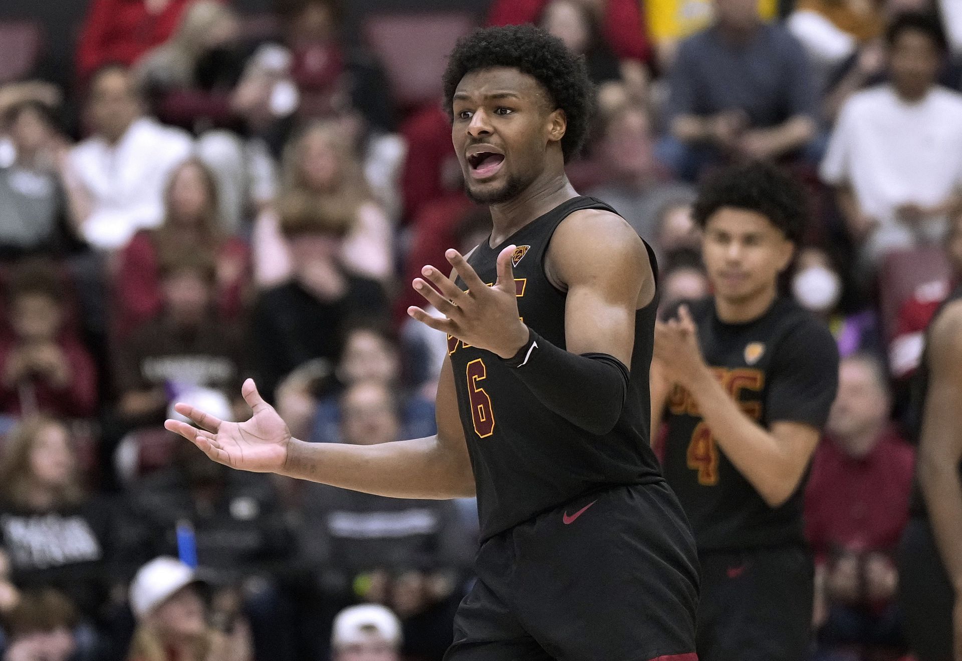 Bronny James frustrated during USC v Stanford game