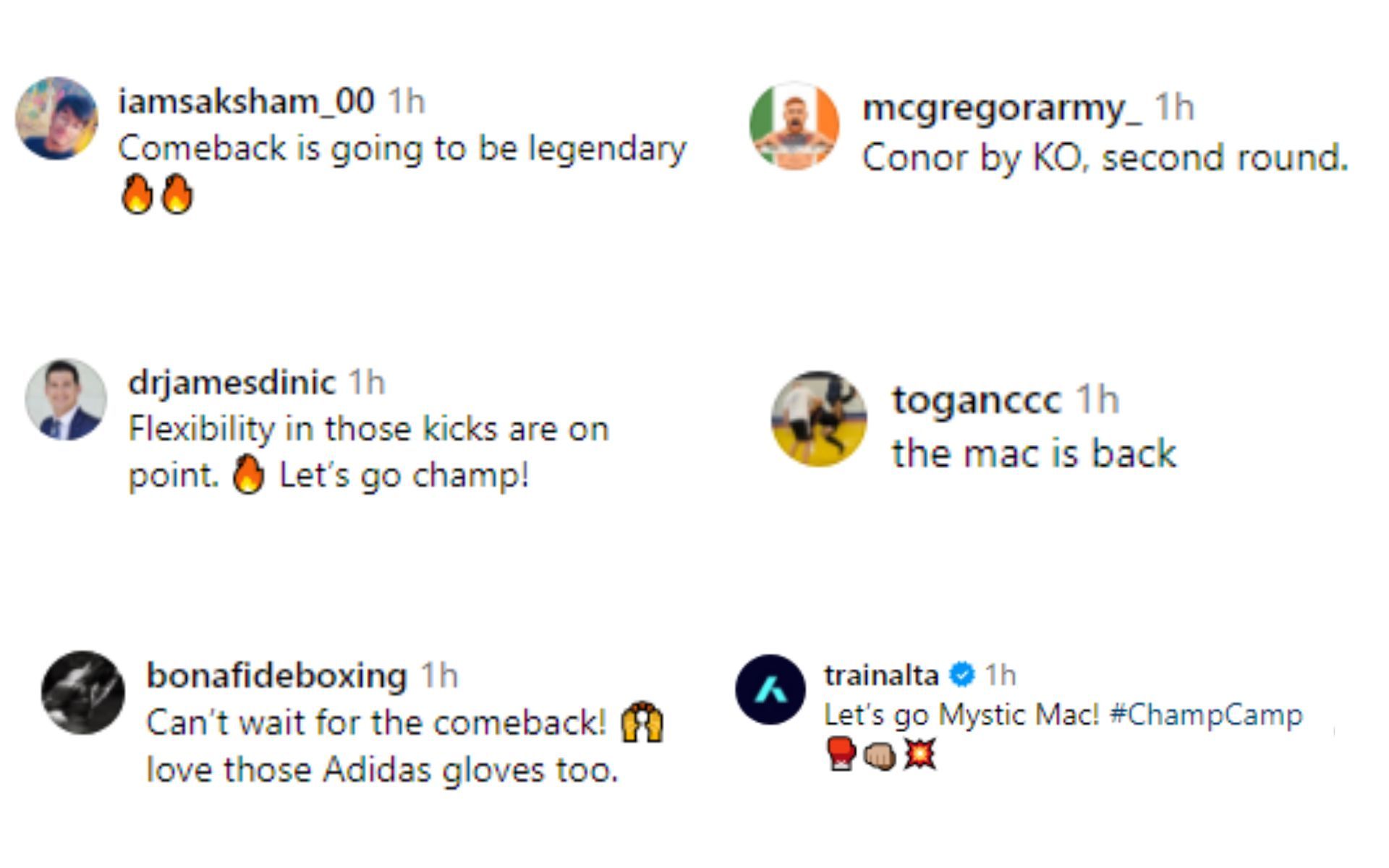 Fan reaction comments regarding McGregor&#039;s Instagram post [Image courtesy: @thenotoriousmma - Instagram]