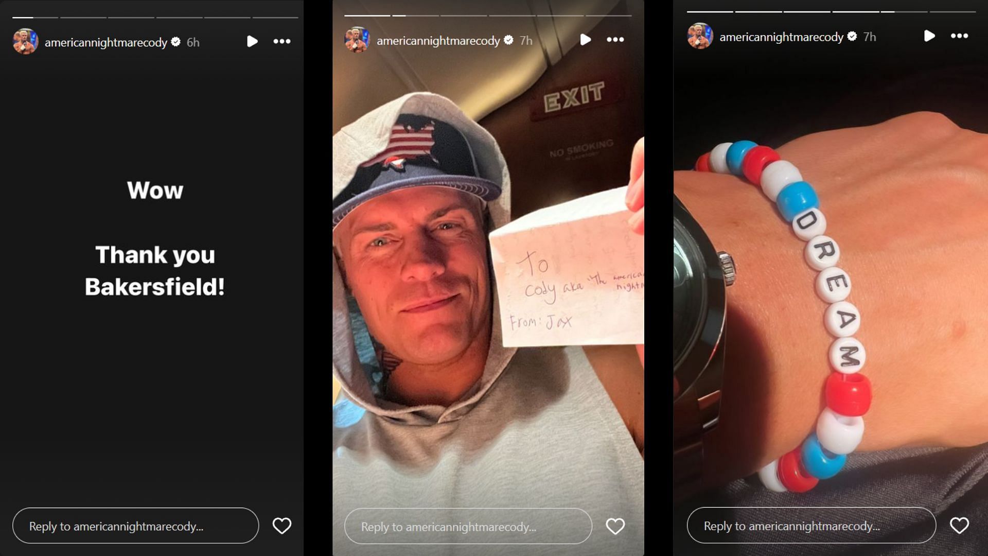 Screenshots of Cody Rhodes&#039; Instagram stories
