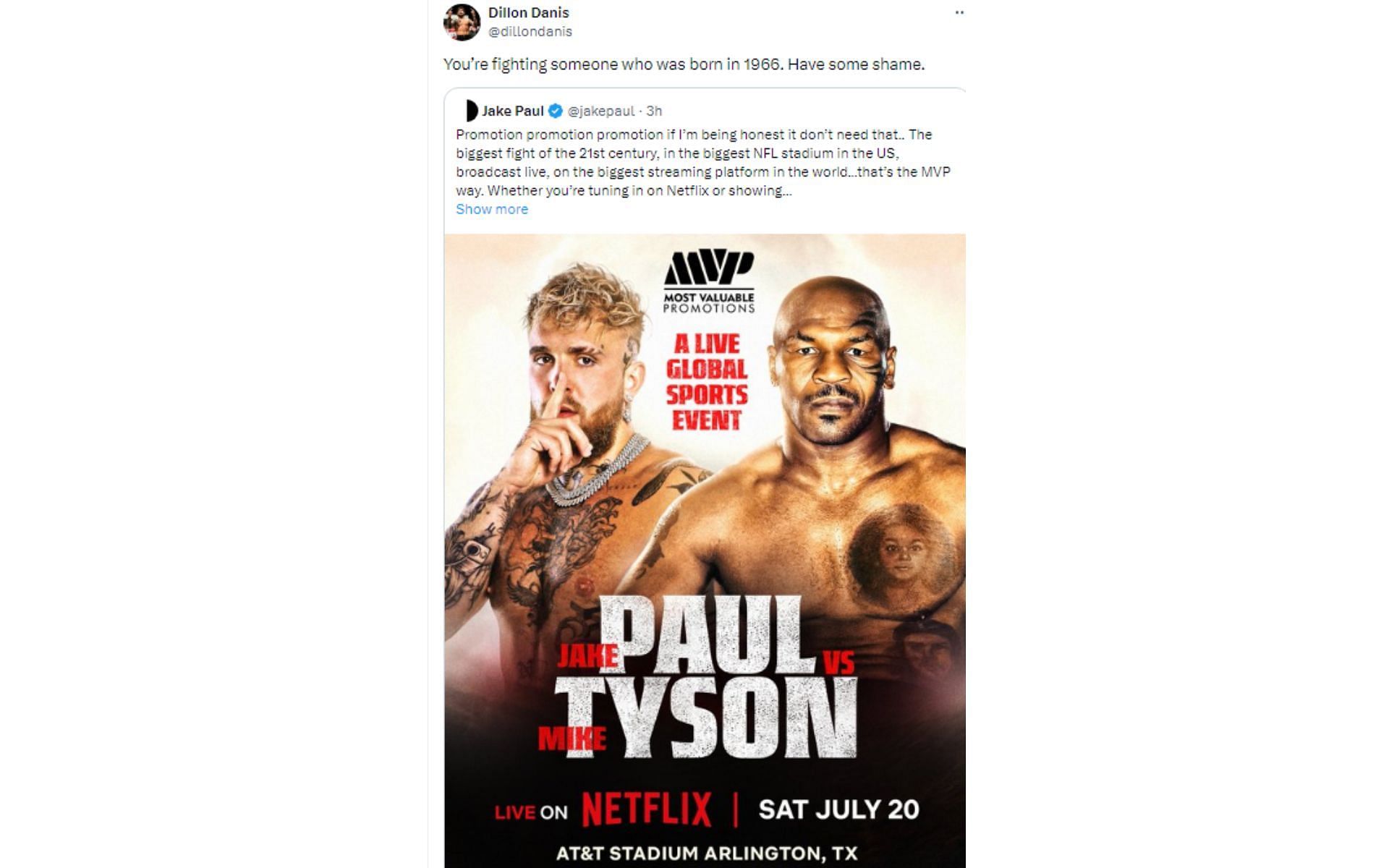 Danis&#039; reaction to Paul vs. Tyson announcement [Image courtesy: @dillondanis - X]