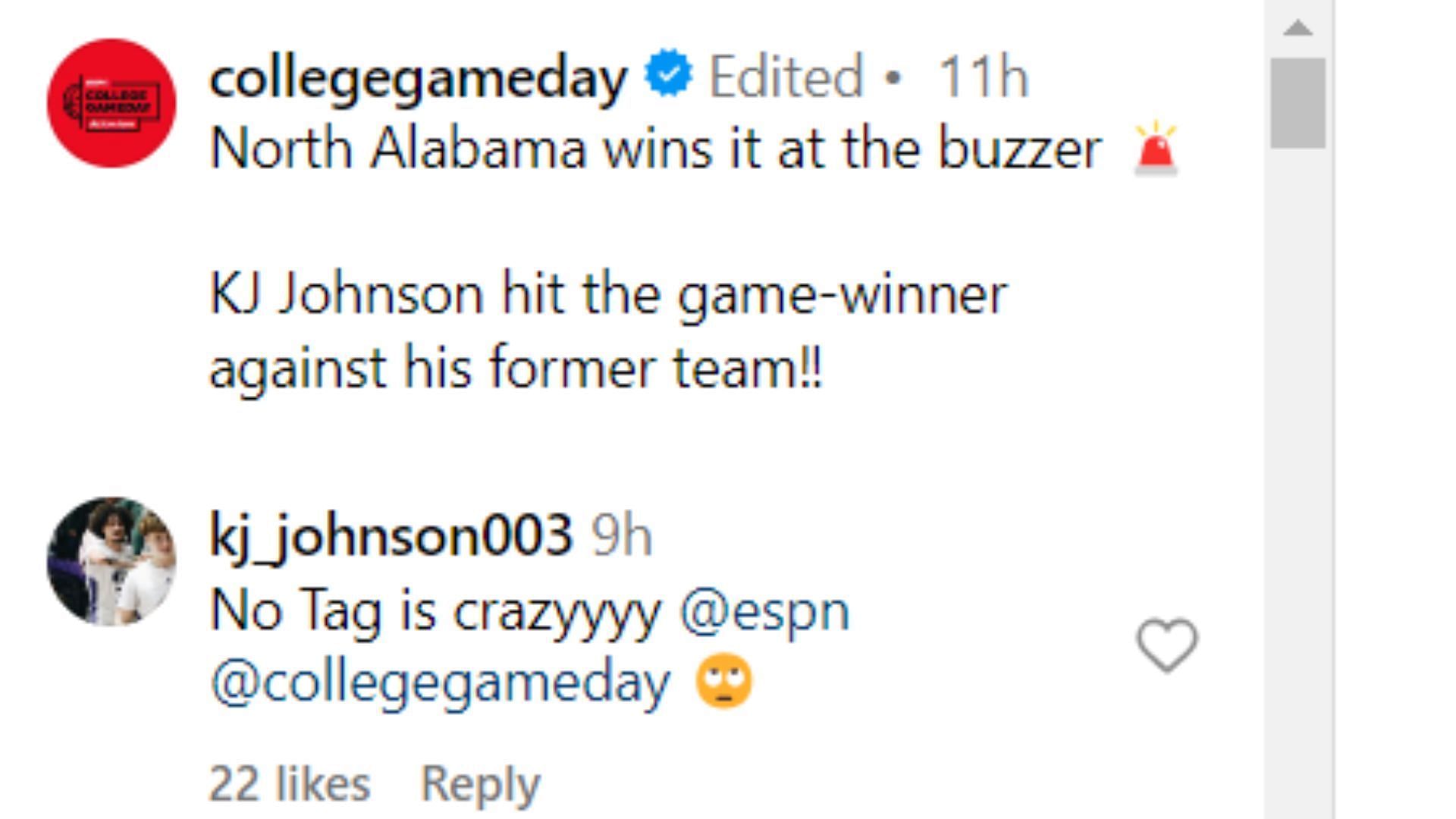 KJ Johnson&#039;s reply