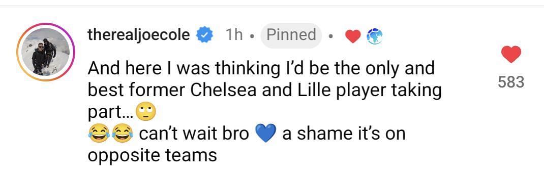 Joe Cole reacts to the Eden Hazard announcement by Soccer Aid