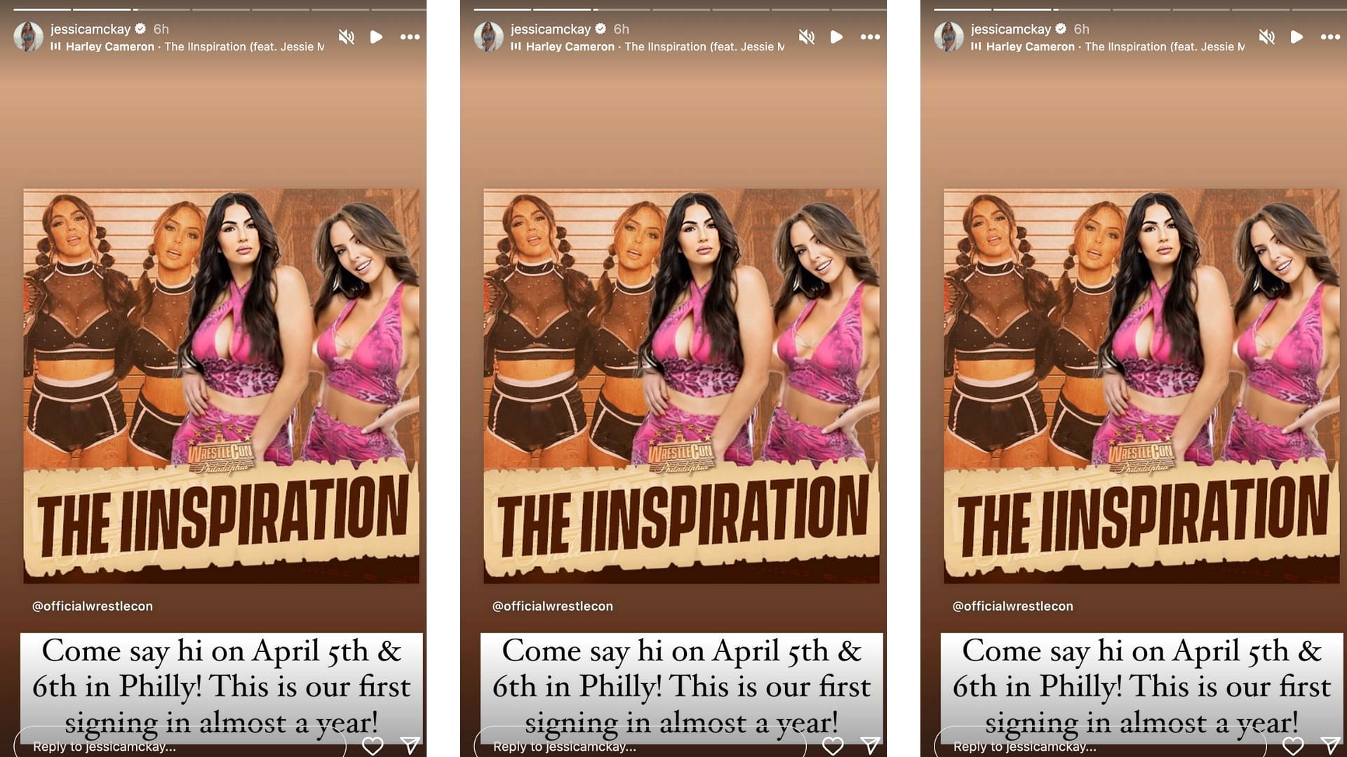Screengrab of Jessica McKay (Billie Kay) post announcing The IInspiration will be at WrestleCon