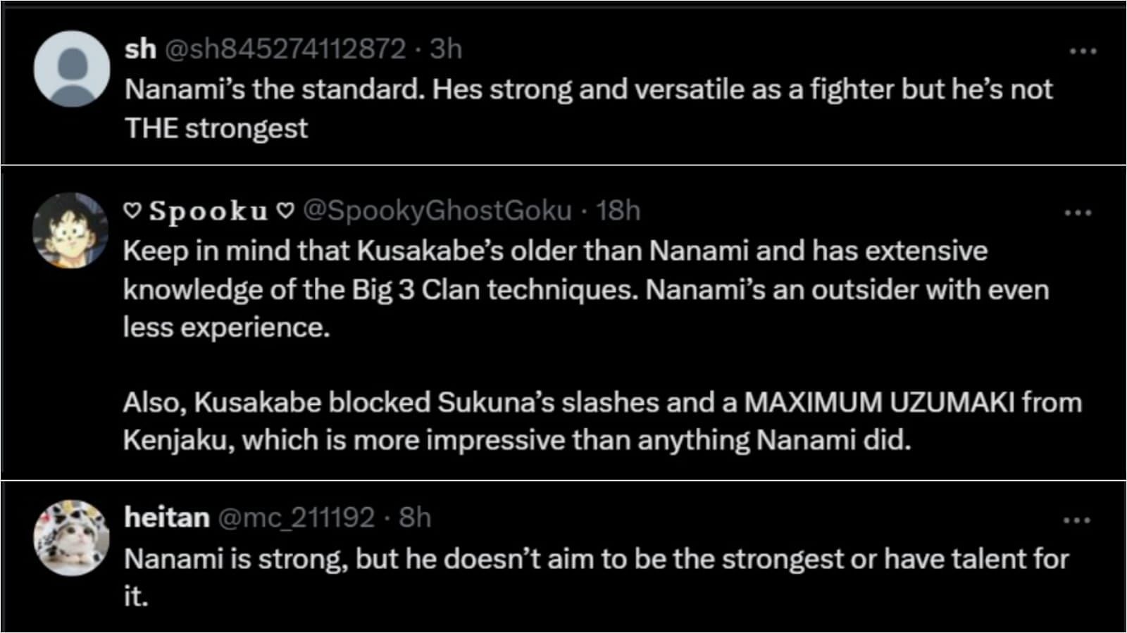 Fans argue that Nanami has been proven to be weaker than Kusakabe (image via Sportskeeda)