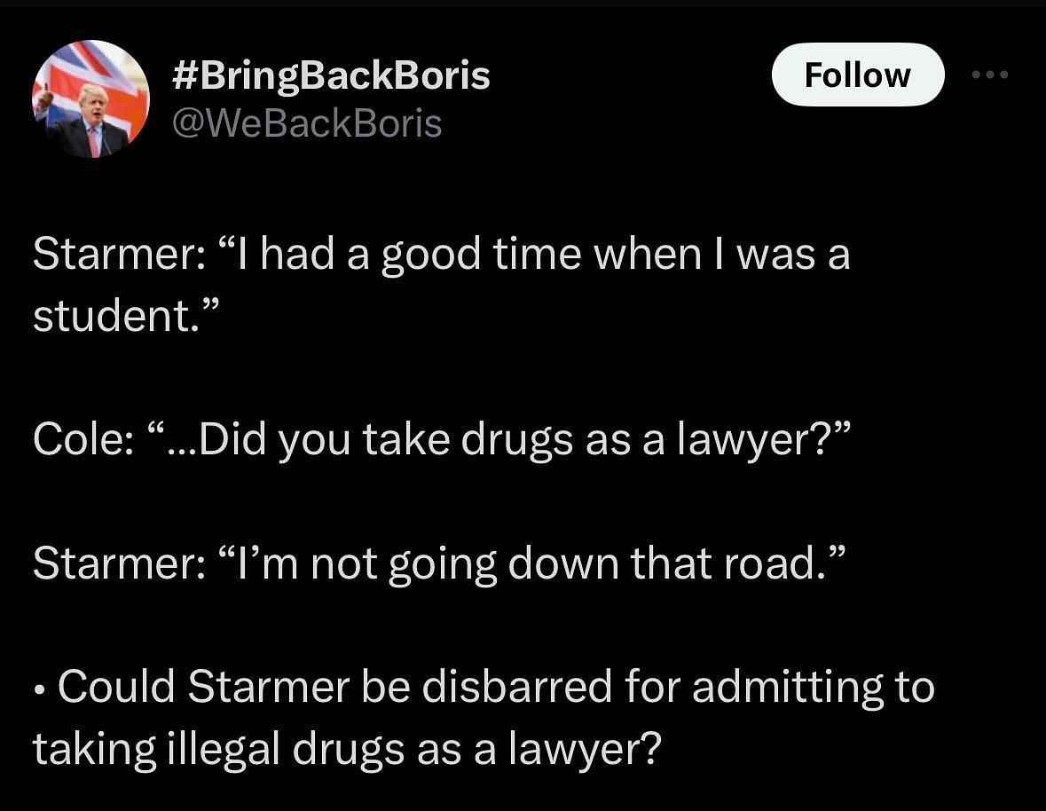 Keir denied to refuse drug allegation (Image via X/@WeBackBoris)