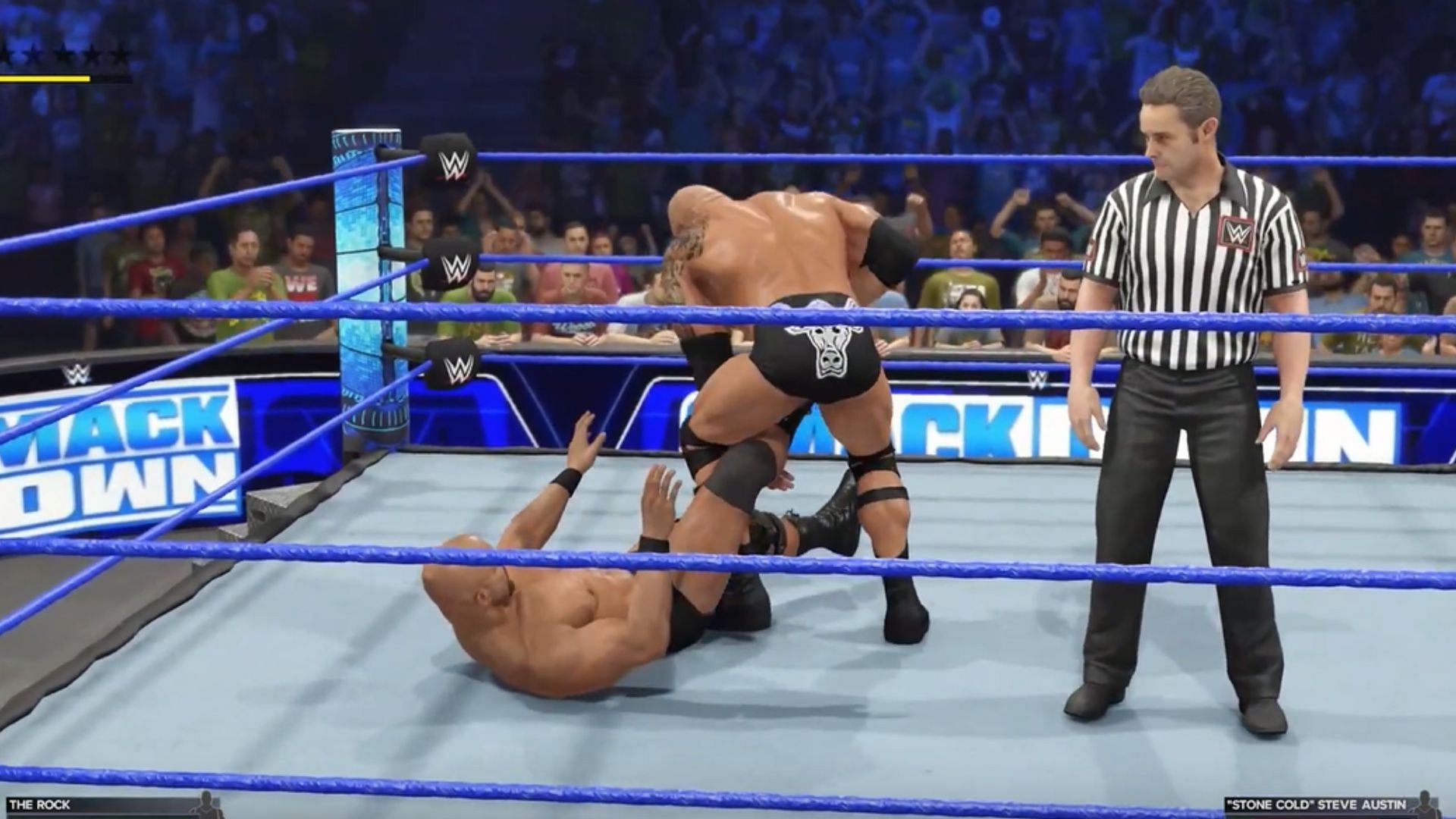 Perform a grounded submission in WWE 2K24 (Image via YouTube/ Gameskeys)