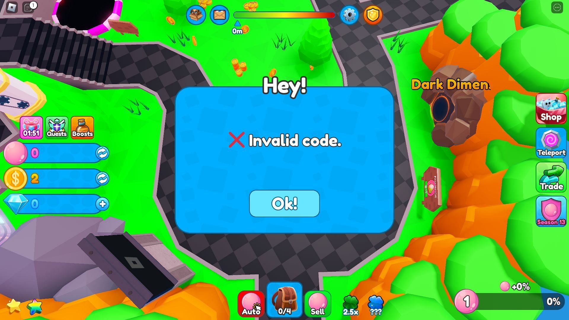 Troubleshooting codes for Bubble Gum Clicker (Image via Roblox)
