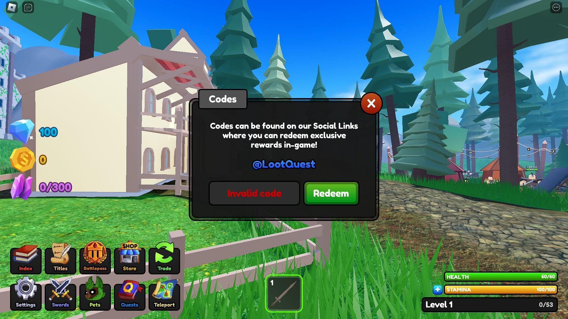 Troubleshooting codes for LootQuest (Image via Roblox)