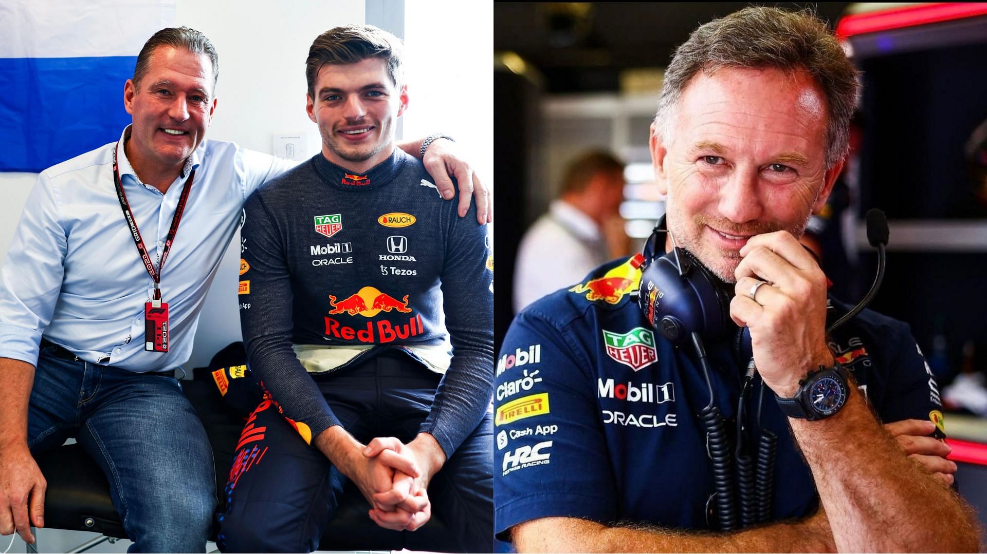 Max Verstappen with father Jos Verstappen on the left and Red Bull team principal Christian Horner (Image from Instagram)