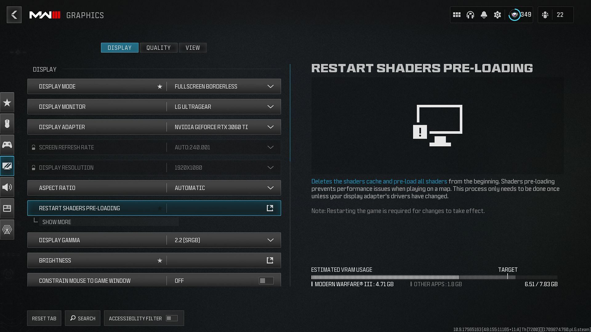Resetting shader cache in Warzone (Image via Activision)