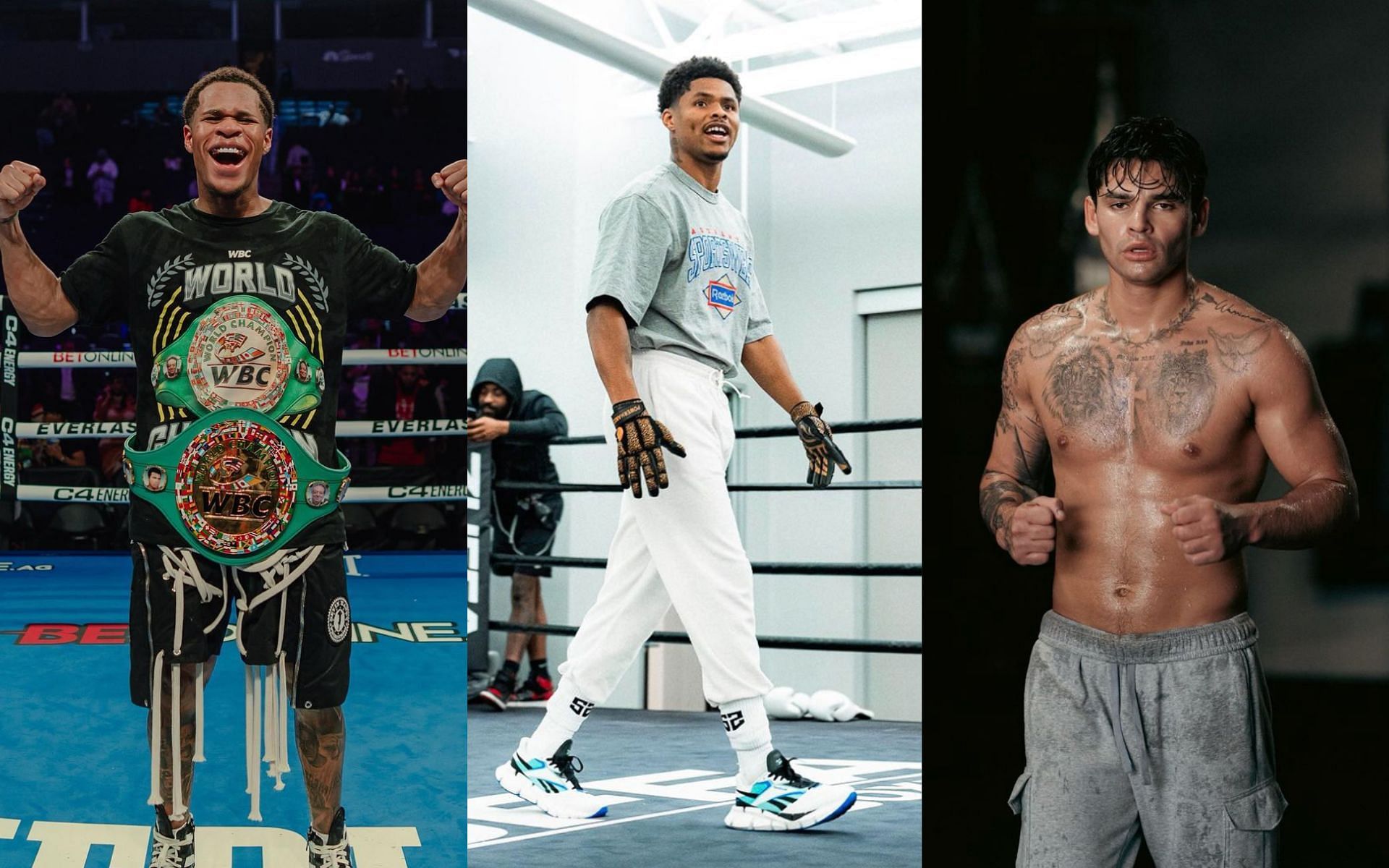 Shakur Stevenson (center) volunteers to replace Ryan Garcia (right) in upcoming bout with Devin Haney (left) [Photo Courtesy @shakurstevenson, @realdevinhaney and @kingryan on Instagram]