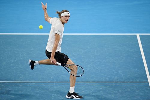 Alexander Zverev playing a shot against Alex de Minaur at the 2024 United Cup