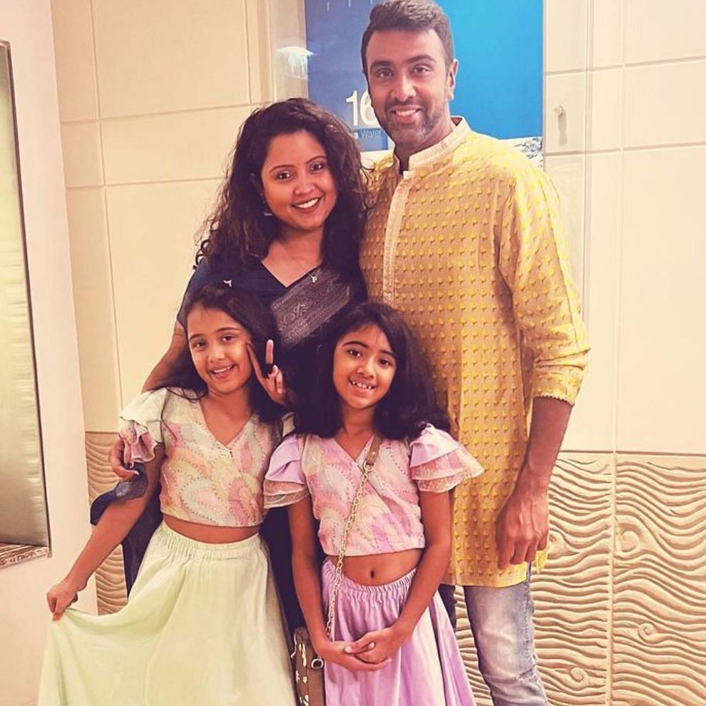 Ravichandran Ashwin, his wife Prithi and their two daughters.
