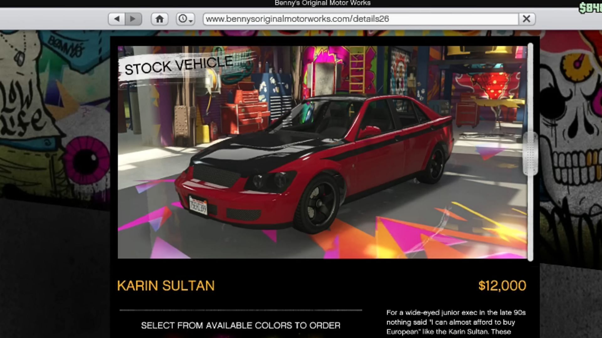 Buy this car from Benny&#039;s Original Motor Works website (Image via Rockstar Games || YouTube/Digital Car Addict)