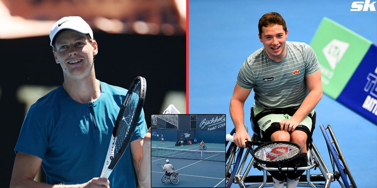 Jannik Sinner tried his hand at wheelchair tennis by playing with Alfie Hewett at Miami Open