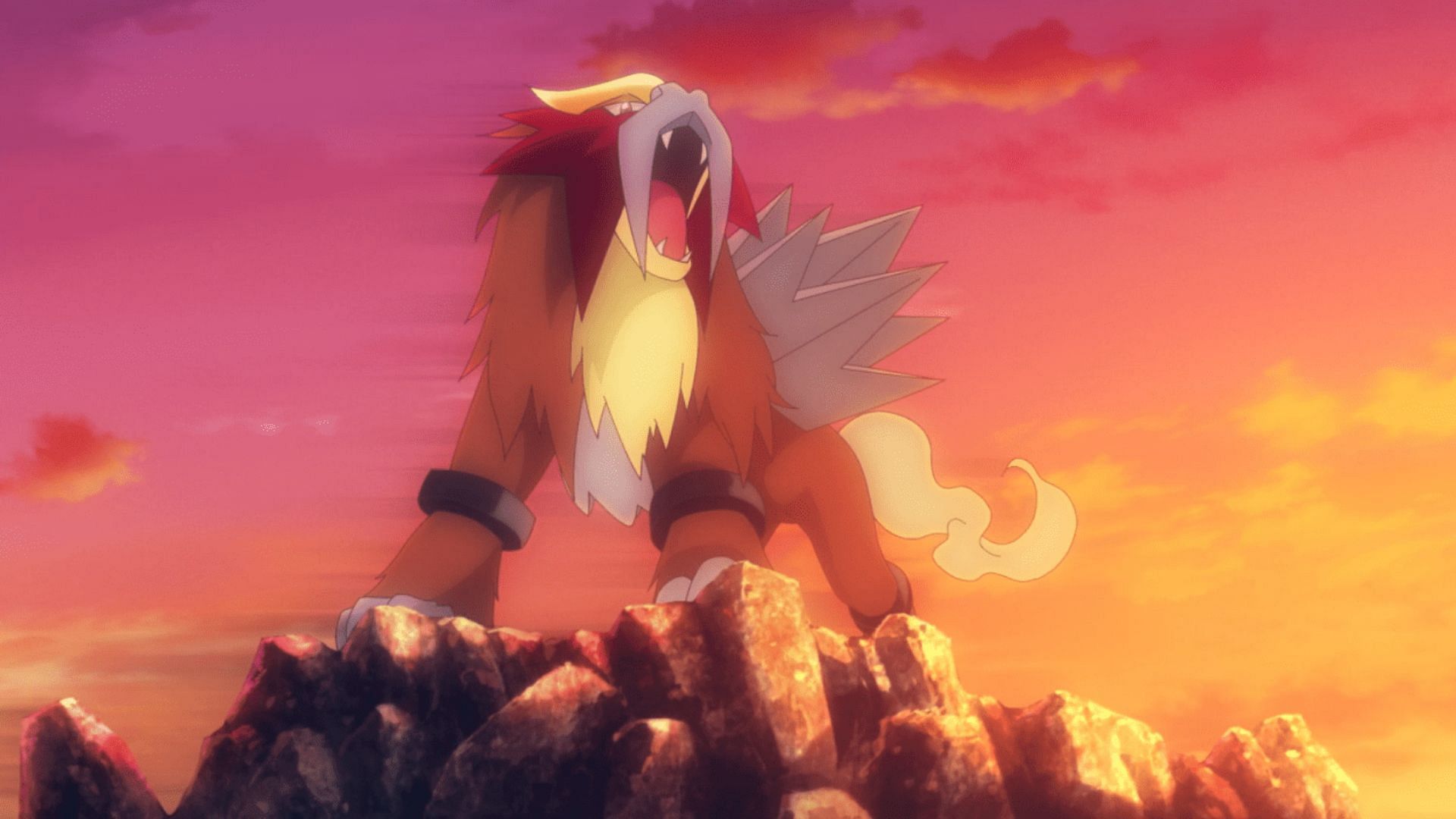 Entei in the anime (Image via The Pokemon Company)