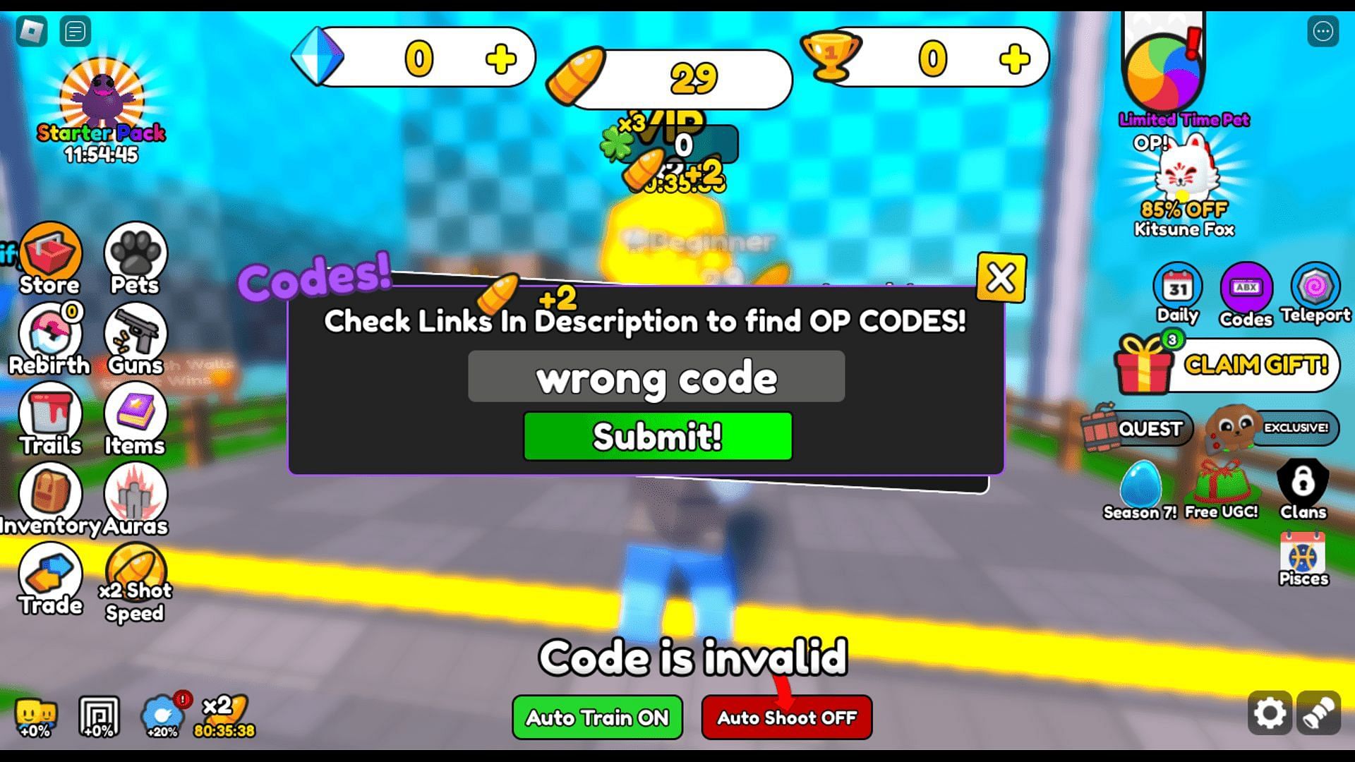 Troubleshoot codes in Shoot Wall Simulator (Image via Roblox || Sportskeeda)