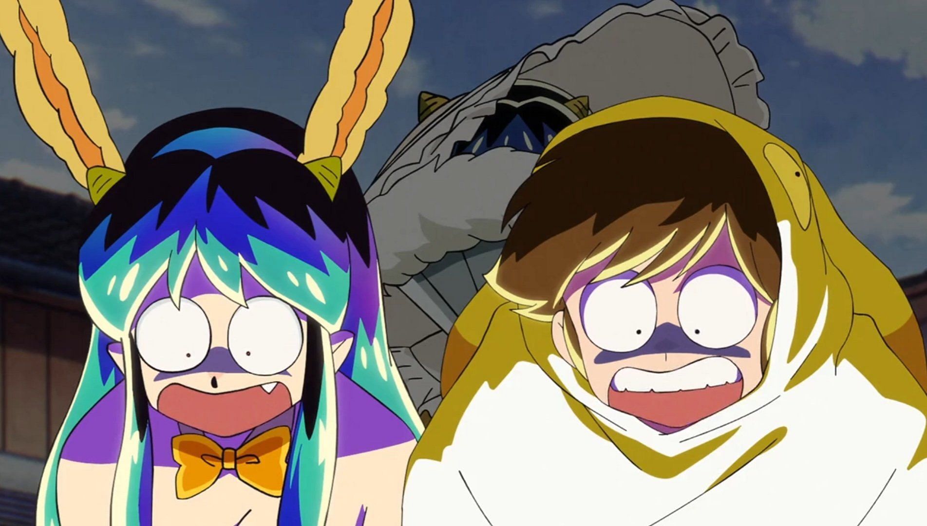 Lum and Ataru seeing one of their possible futures (Image via David Production)