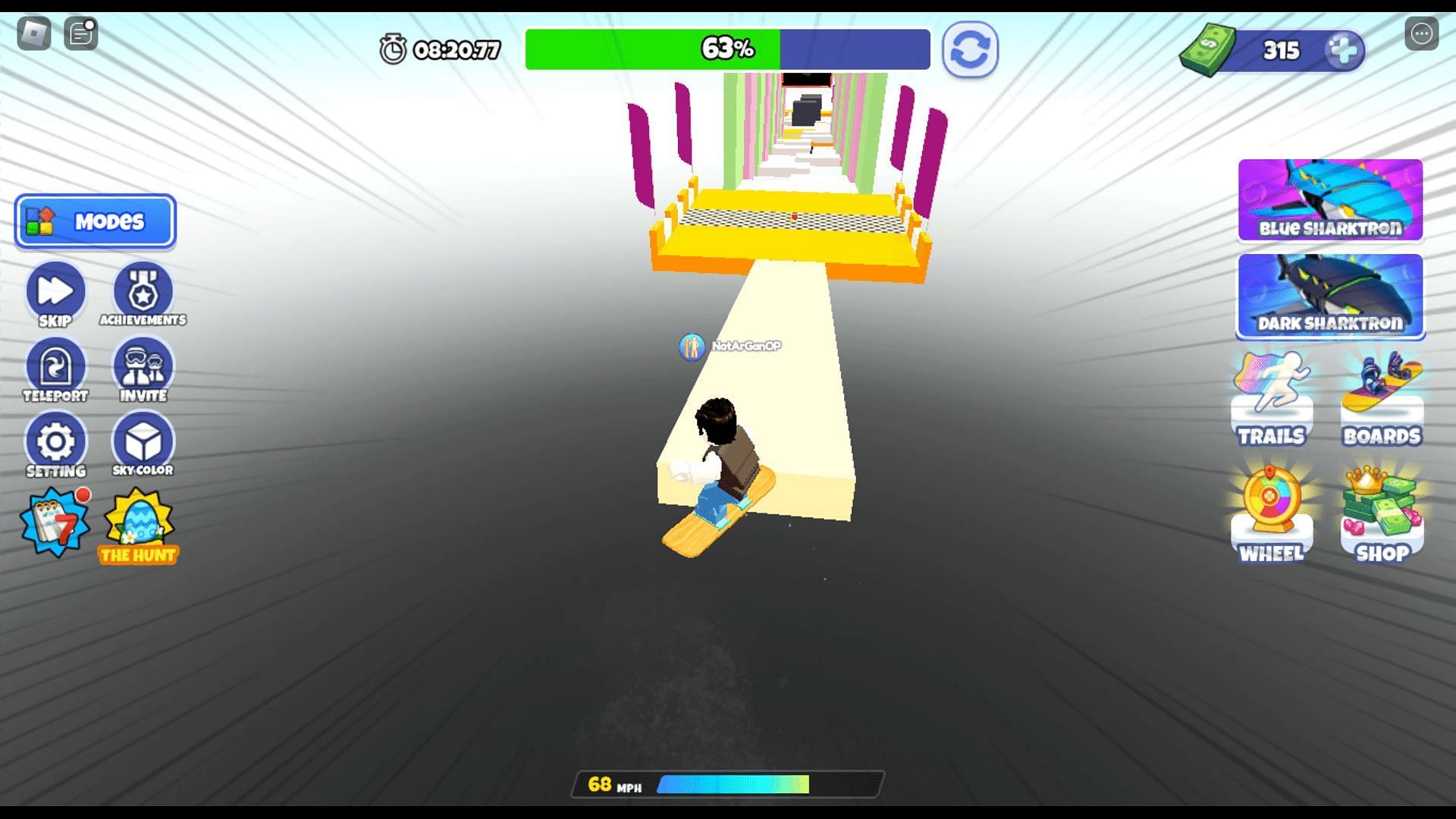 Gameplay screenshot for The Hunt quest in Snowboard Obby (Roblox || Sportskeeda)