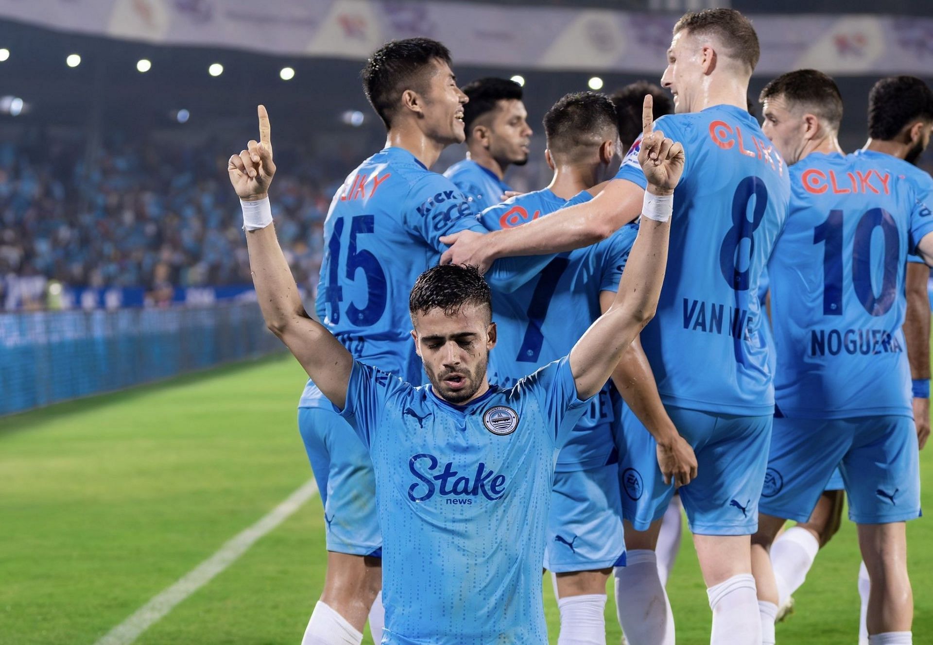 Vikram Pratap Singh celebrating his brace against Bengaluru FC. 