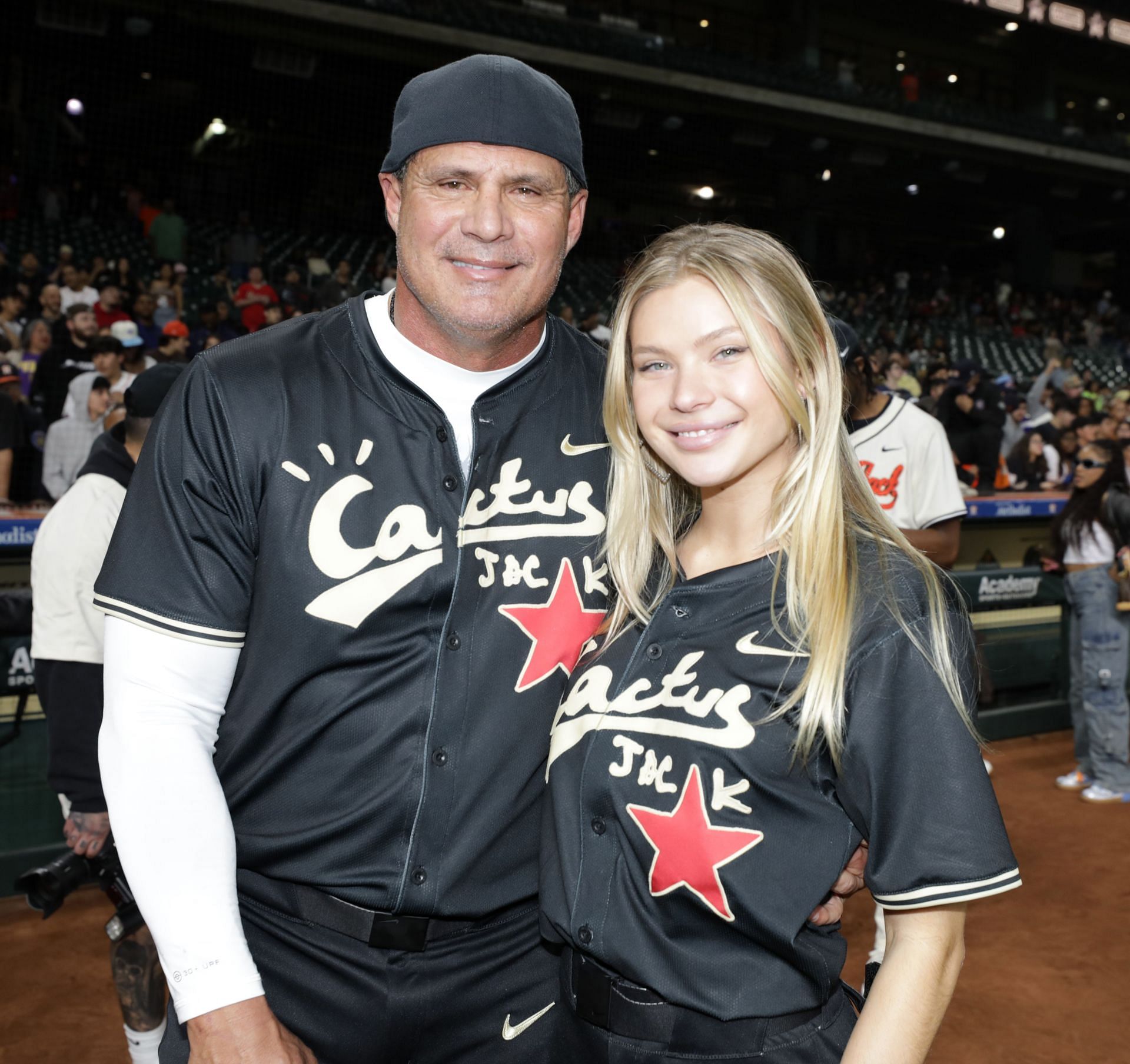 Jose Canseco and Josie Canseco at the Cactus Jack HBCU Celebrity Softball Classic on February 15, 2024 in Houston