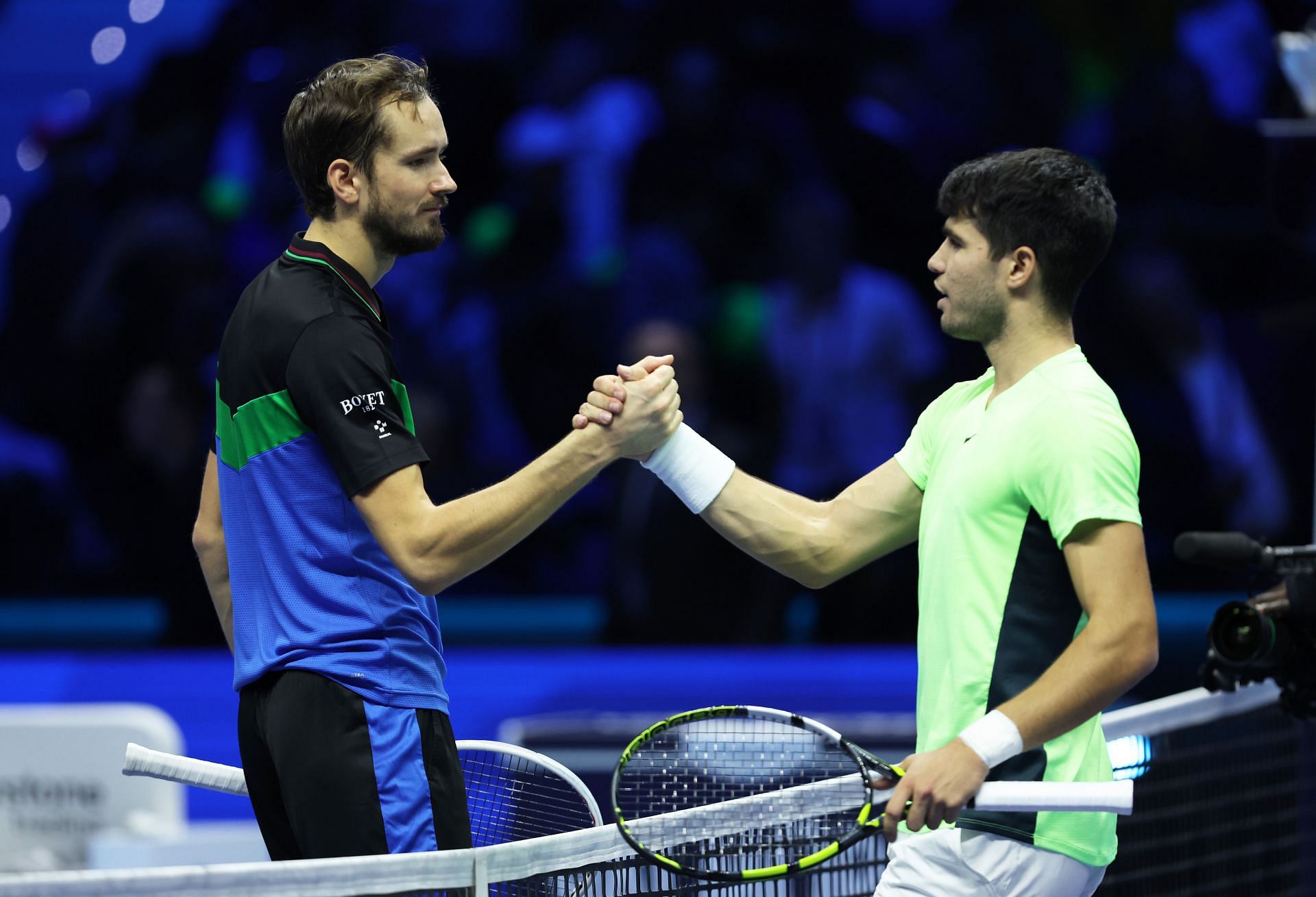 Daniil Medvedev and Carlos Alcaraz at the 2023 ATP Finals