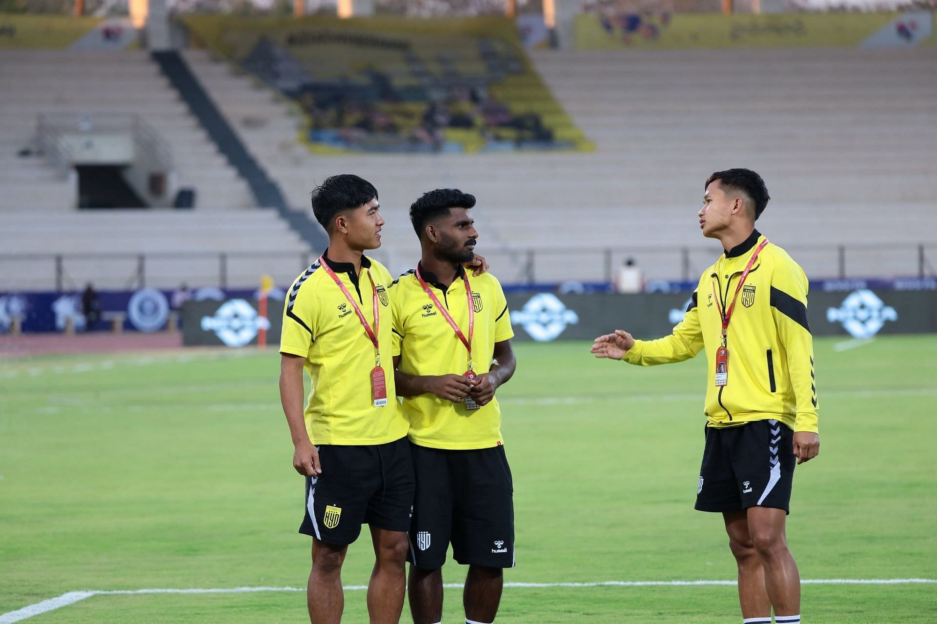 Abhijith (centre) knows that he has to keep working hard to cement his place in the squad. [Hyd FC]