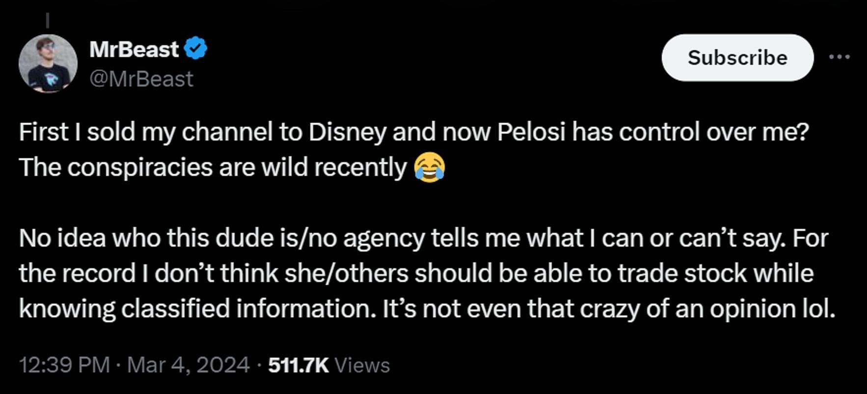 Jimmy dismisses any connections with Nancy Pelosi. (Image via X)