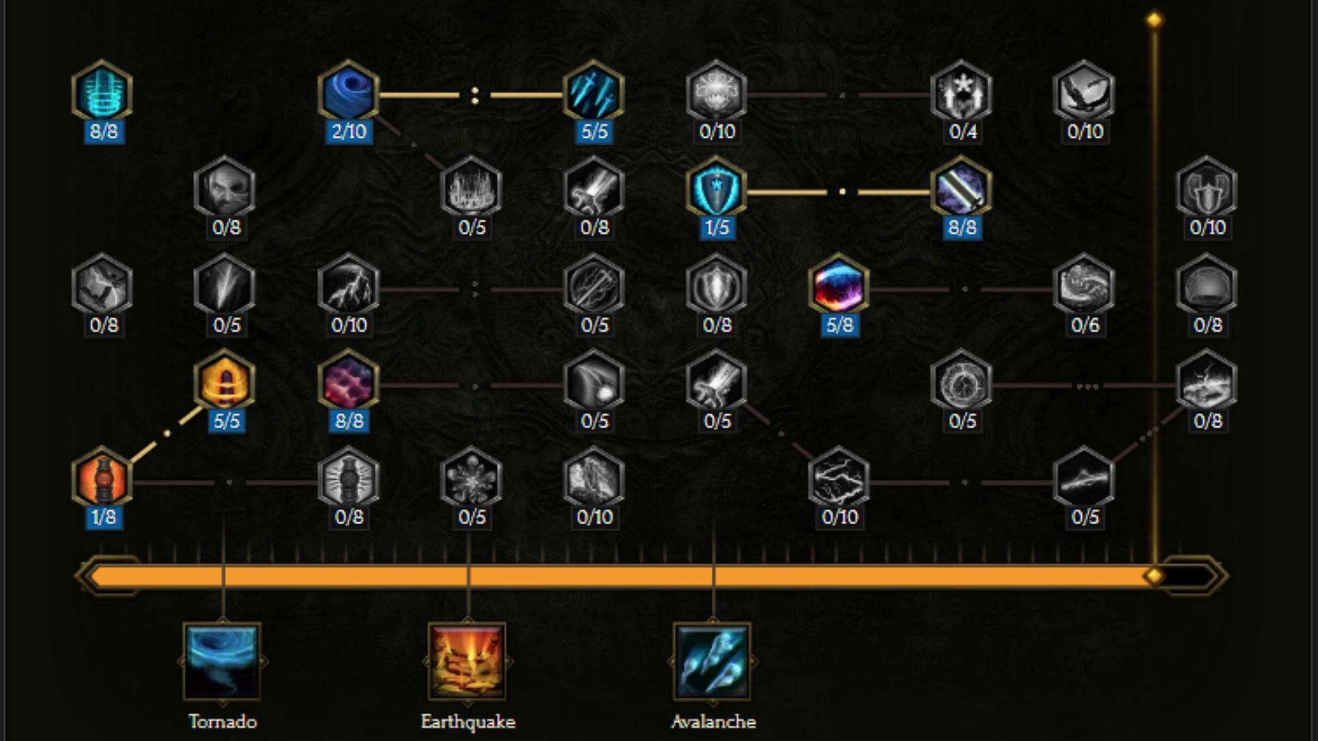 Passive Tree Progression of Frostbite Upheaval Tremblor Shaman Builds in Last Epoch (Image via Eleventh Hour Games)