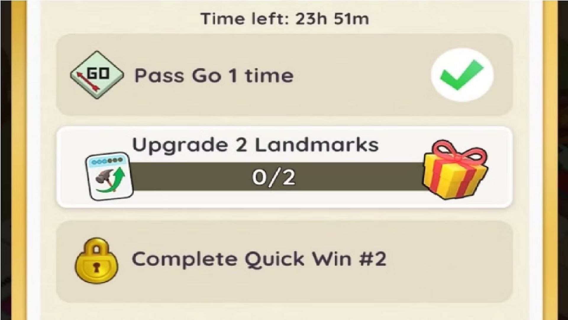 Complete Quick Wins to earn more Piackaxe tokens for free in Monopoly Go (Image via Scopely)