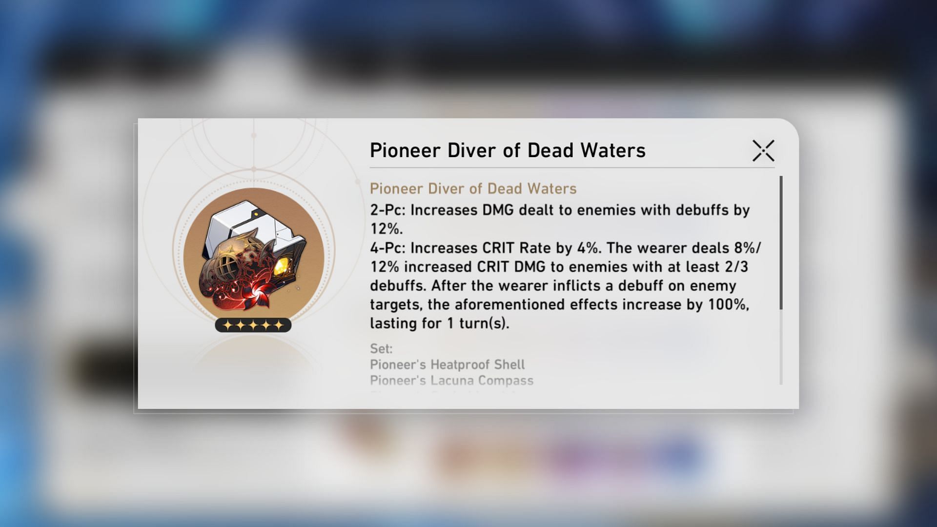 The Pioneer Diver of Dead Waters Relic set (Image via HoYoverse)