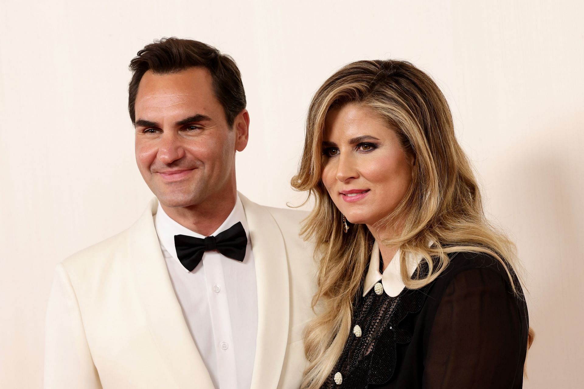 Roger Federer with his wife Mirka at the 2024 Academy Awards