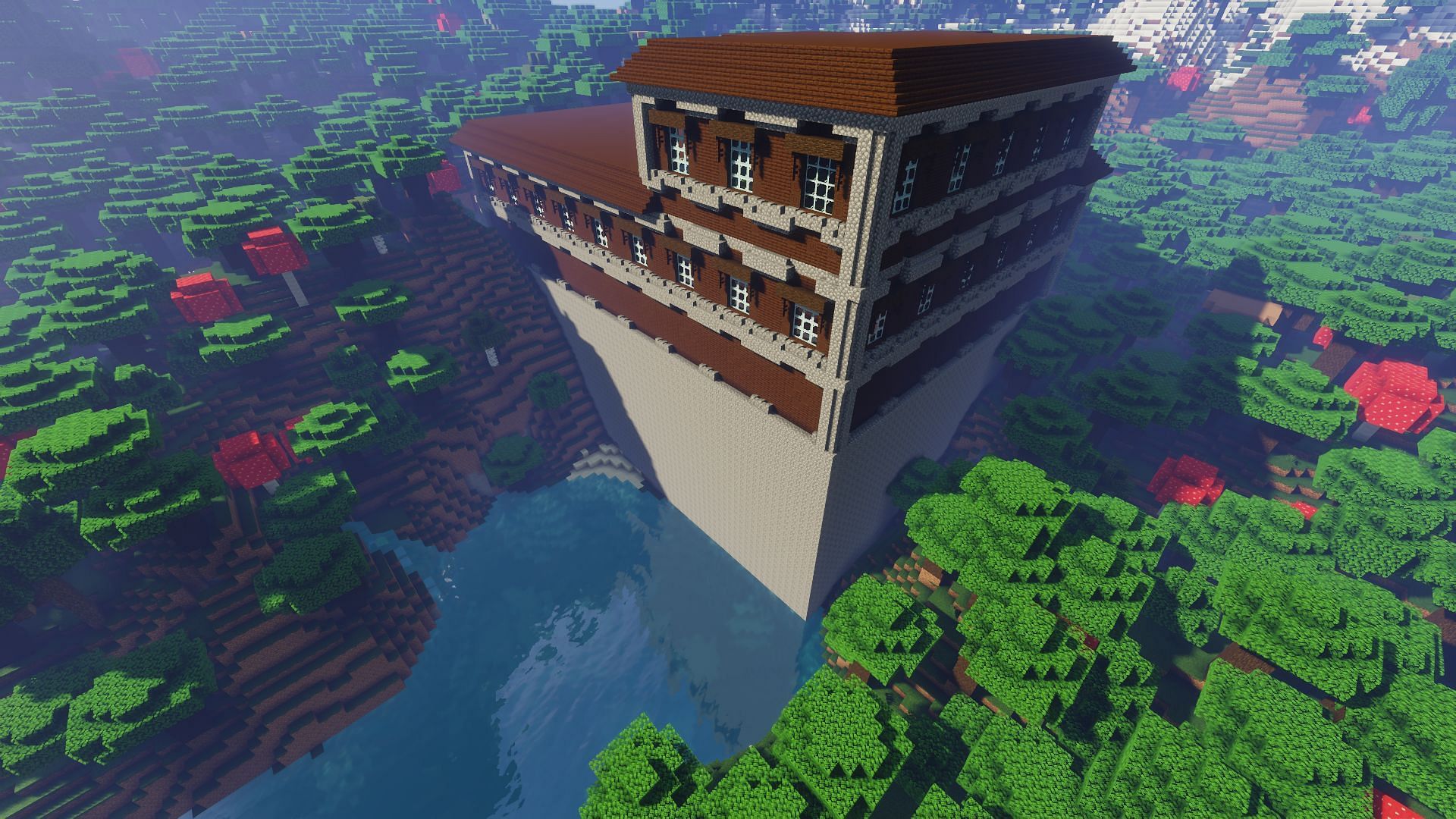 Woodland mansions are so large then tend to spawn in weird ways (Image via Mojang)