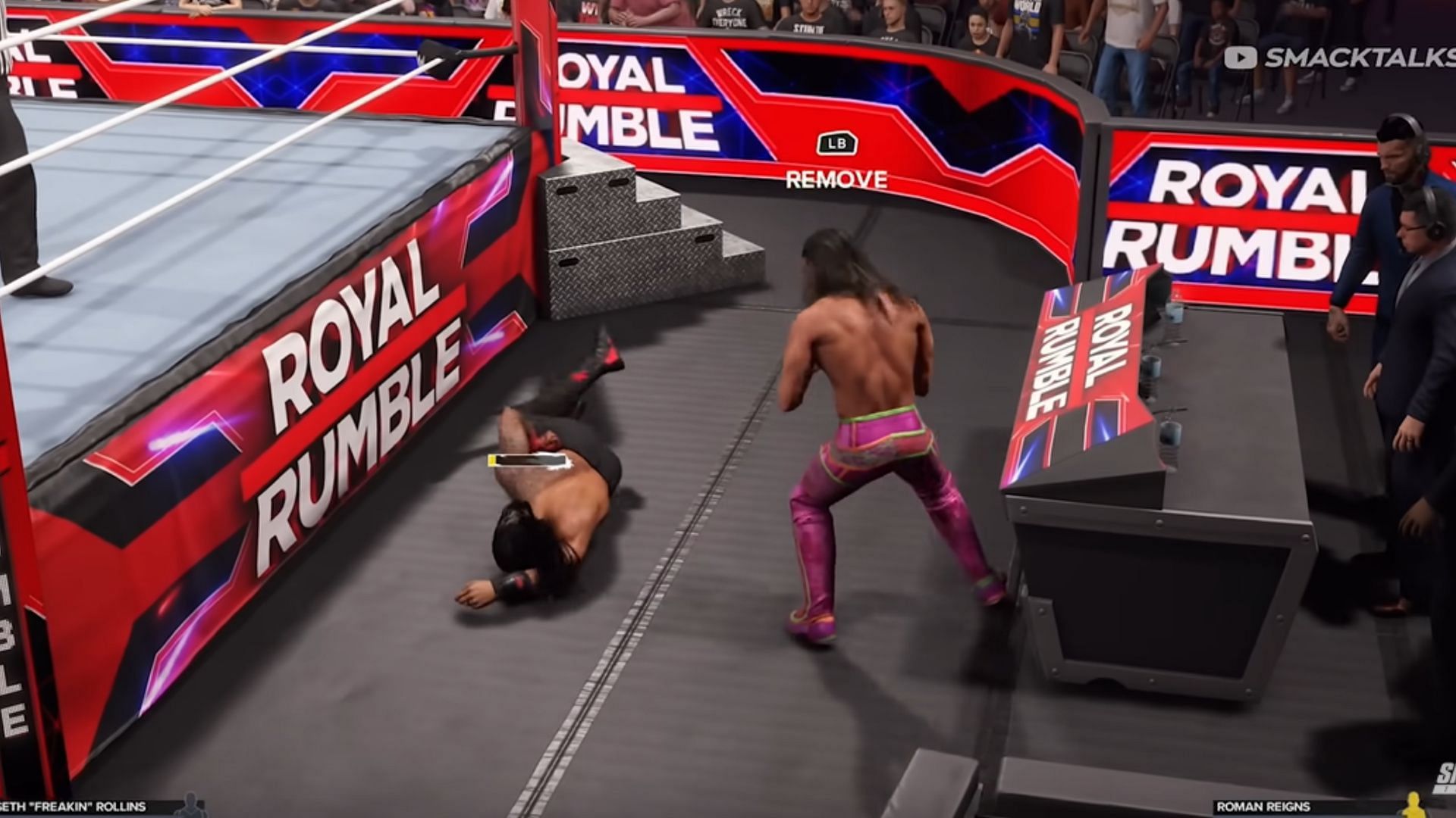Send your opponent through the announce table in WWE 2K24 (Image via YouTube/ Smacktalks)