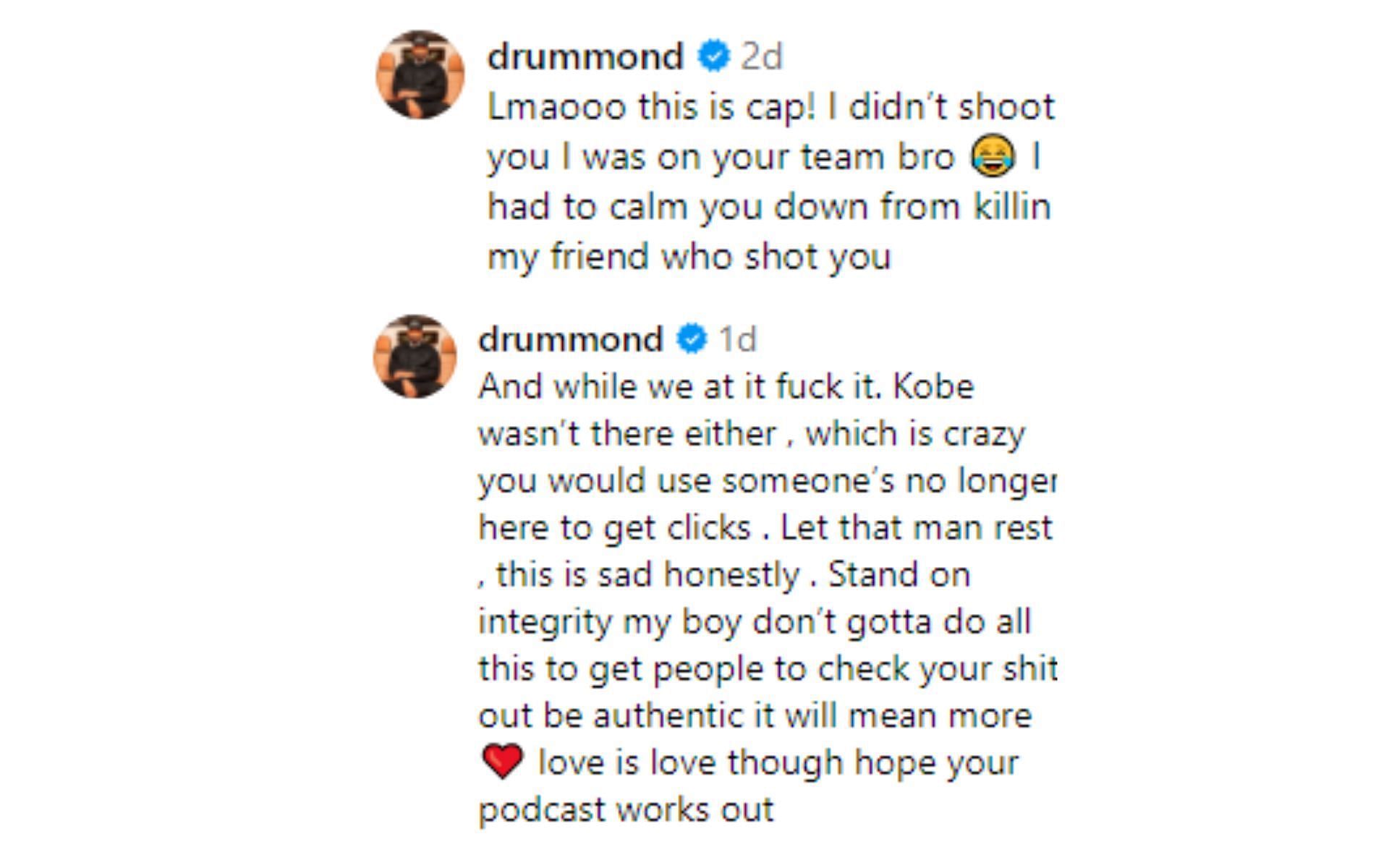 Drummond&#039;s comments regarding Jackson&#039;s paintballing story [Image courtesy: @jaxxonpodcast - Instagram]