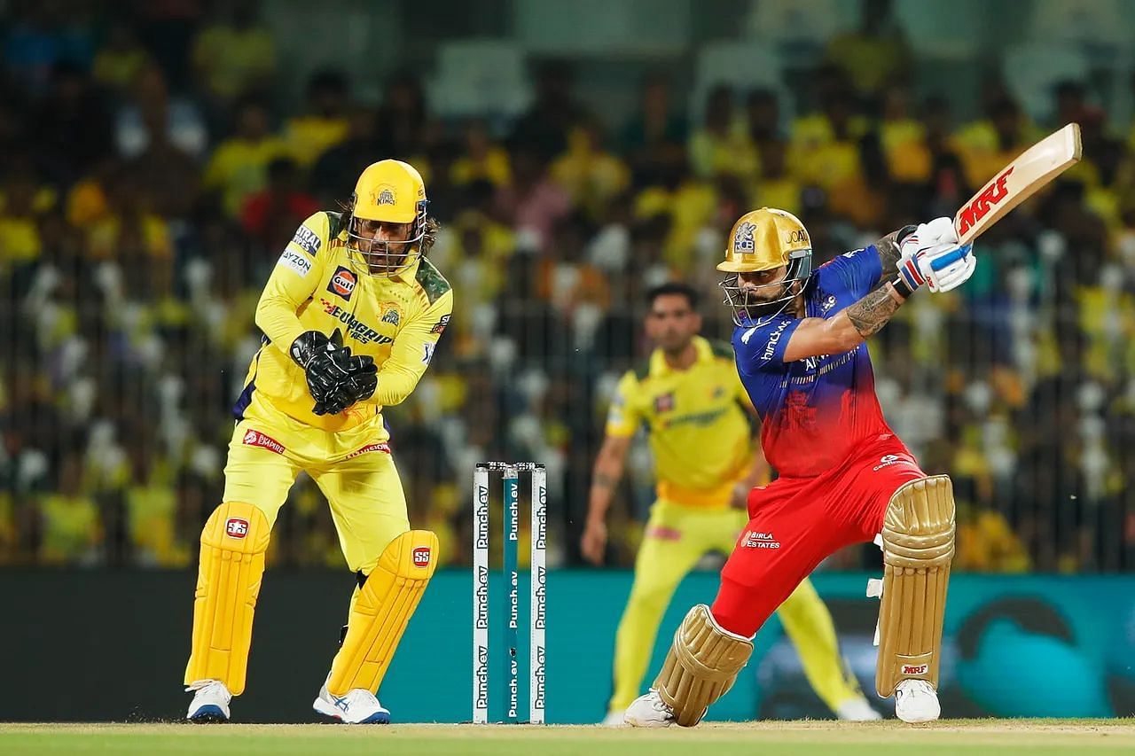 MS Dhoni and Virat Kohli from Match 1 of IPL 2024 between CSK and RCB 