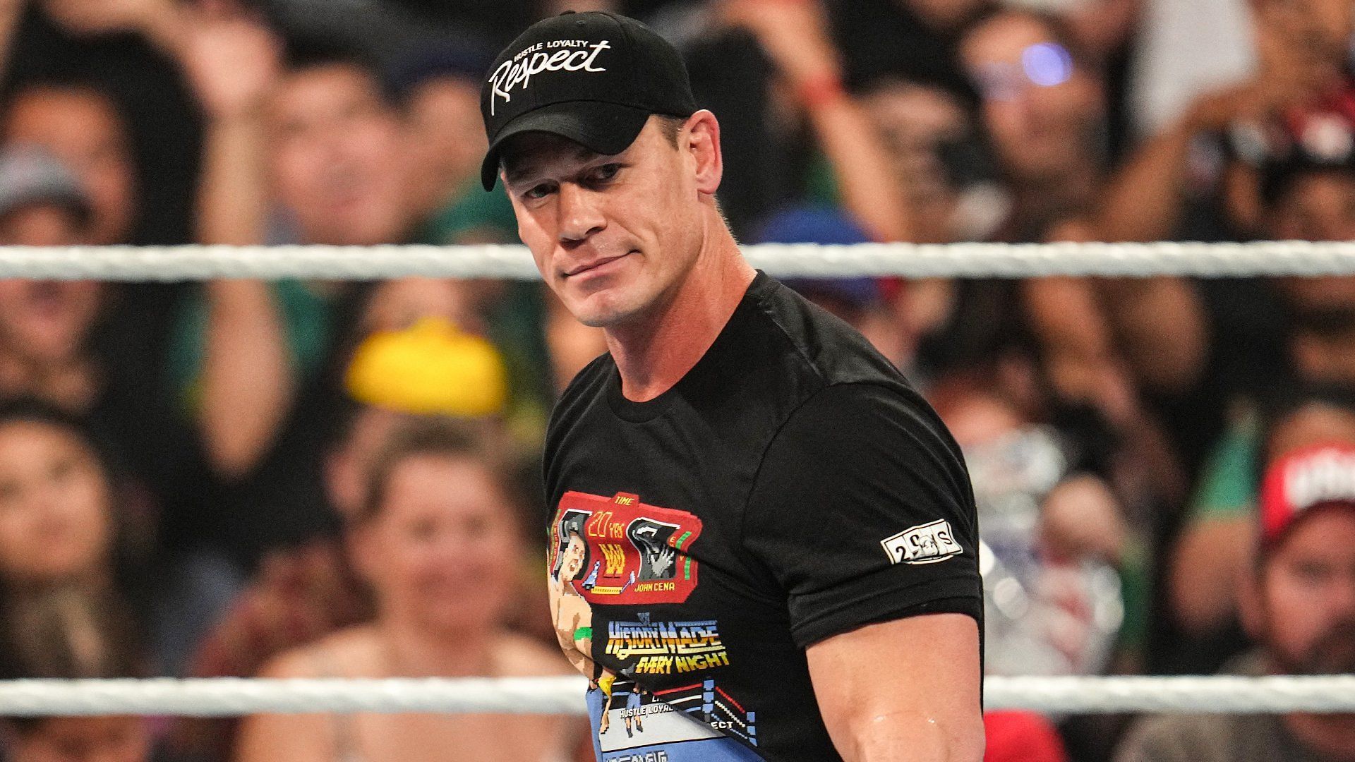 John Cena looks on to the WWE Universe during RAW