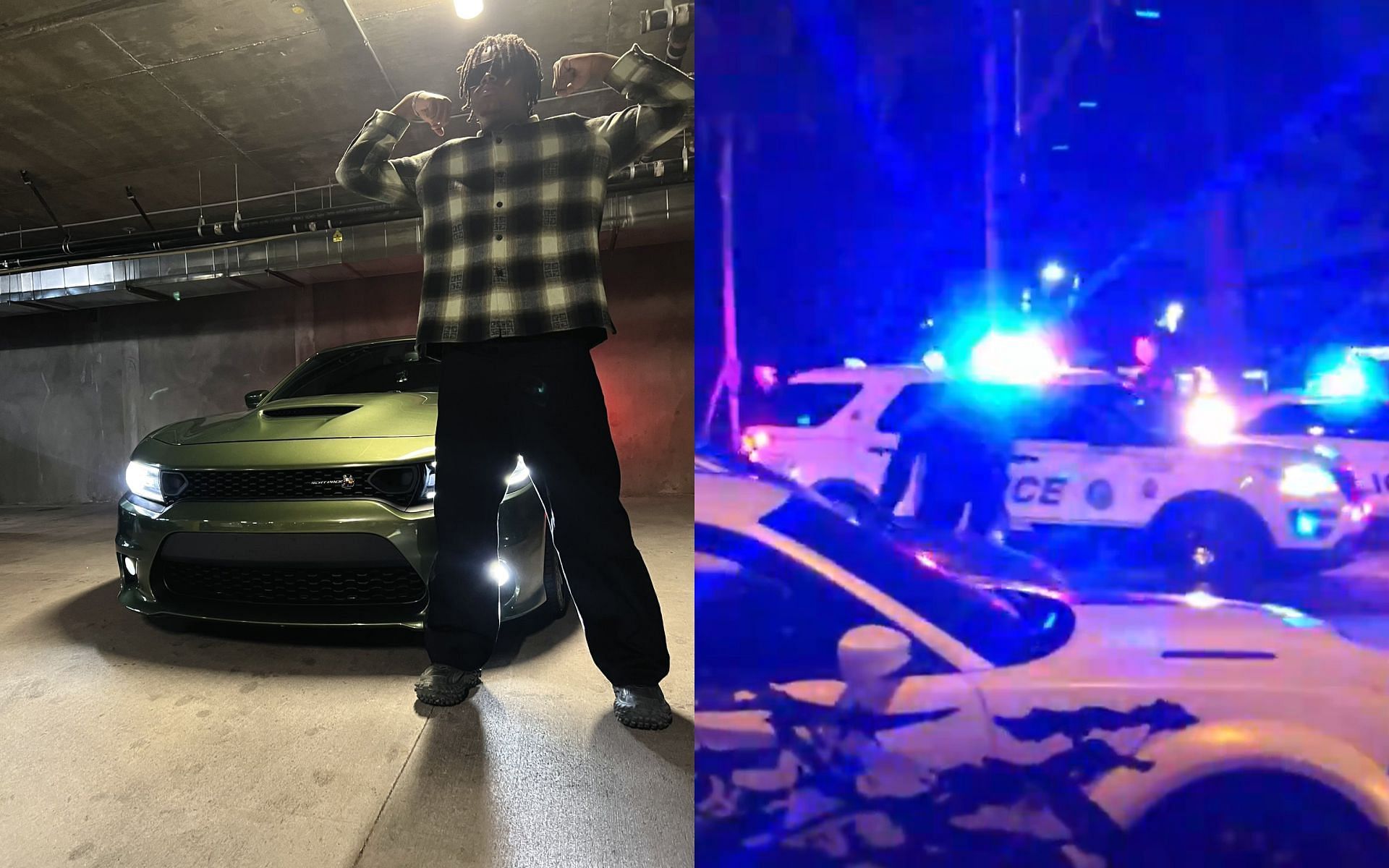 Kick streamer Cuffem gets pulled over for allegedly street racing, later gets hit by a vehicle (Image via @DramaAlert and @cuffem/X)