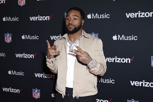 Miles Sanders at Run the Playlist Live at Verizon LIVE at Super Bowl LVIII